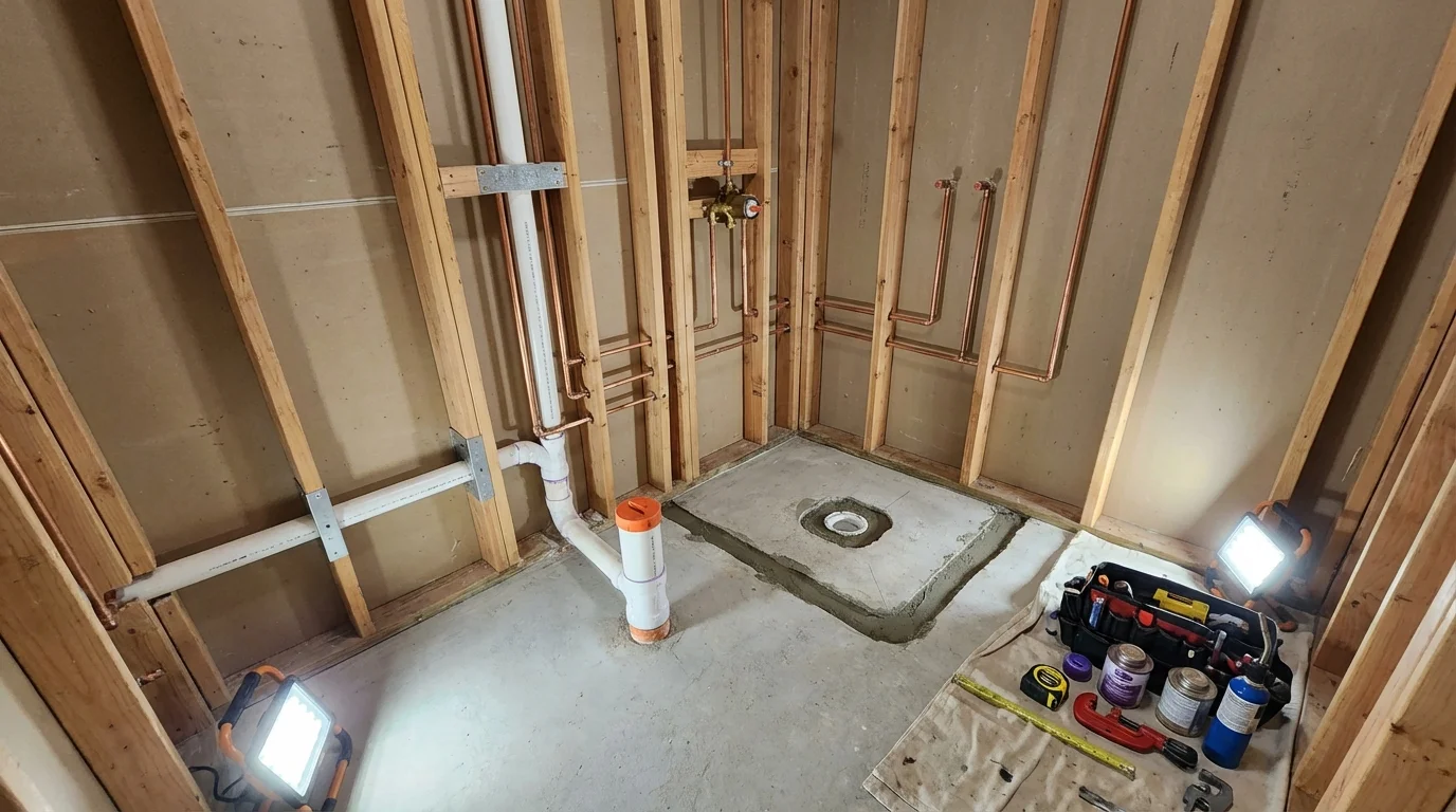 Bathroom rough-in plumbing during remodel by Johns Plumbing LLC in Richland