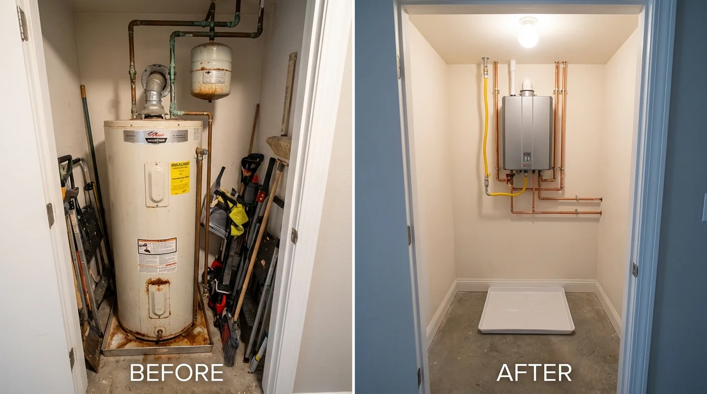 Tank water heater versus wall-mounted tankless unit comparison for Richland, MO homeowners